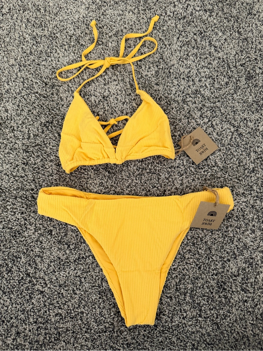 Toast Swim Yellow Ribbed Triangle Bikini